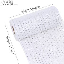 MIKIMIQI 2 Pack Deco Mesh 5.9 Inch x 30 Feet Decor Mesh Ribbon with Metallic Foil Deco Mesh Wreath Supplies Ribbons Mesh Roll for Spring Wreaths, Swags, Craft, Party Decoration (White)