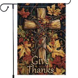 Fall Cross Christian Garden Flag Patriotic Religious Thank You God Bless Outside Decor 12 x 18 Inch Double Sided Small Vertical Burlap Yard Lawn Outdoor Home Decoration
