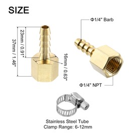 sourcing map 2pcs Brass Hose Barb Fittings, 1/4" Barb x 1/4" NPT Female Brass Barb Pipe Fitting Adapter with Hose Clamps for Water Fuel Air, Mechanical Devices, Plumbing Equipment
