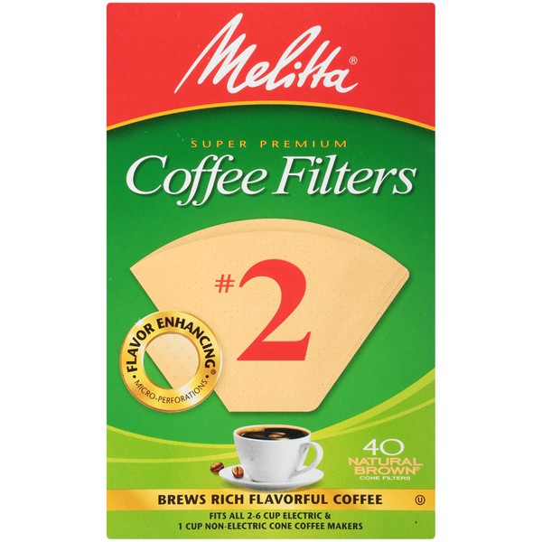 Melitta #2 Cone Coffee Filters, Natural Brown, 40 Count