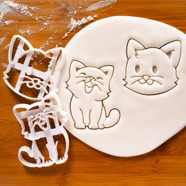 Set of 2 Cat Cookie Cutters (Happy Cat and Cat Face) 2 Pieces Bakerlogy