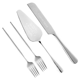 Juego de 4 cuchillos para tartas de boda, juego de 4 piezas, cortador de pasteles y tenedores para bodas, cumpleaños, aniversario, regalo de graduación (plata)