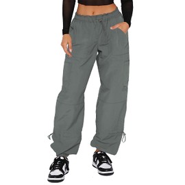 DISCIPBUSH Cargo Pants Women Baggy - Parachute Pants for Women, Rave Y2K Festival Outfits Dark Grey S