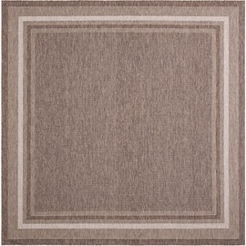 Unique Loom Outdoor Border Collection Area Rug - Soft Border (10' Square Brown/Ivory)