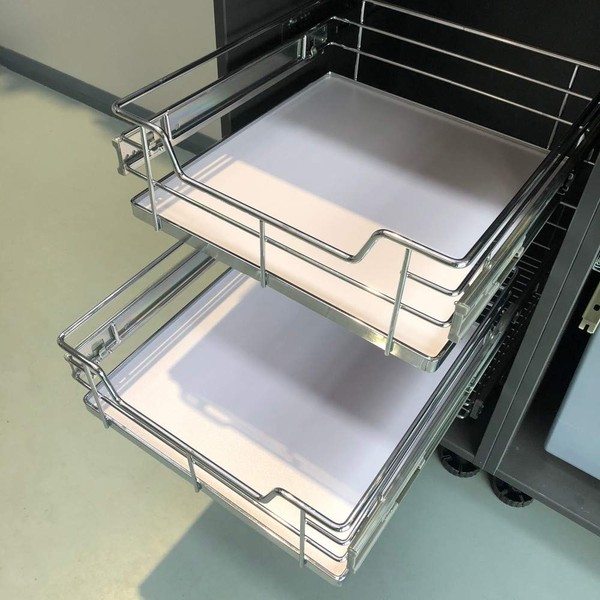 2 x FITTINGSCO Pull-Out Robust Solid Base Baskets Kitchen Base Larder Units Storage Organiser 300-600mm Soft Close Integration