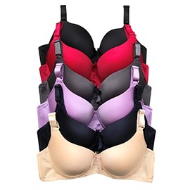 Viola's Secret Women's T-Shirt Bra, 6Pcs A-DDD Cup, Full Coverage, Underwired, Adjustable Straps, Nylon, Medium Support, X8280 (42DD)