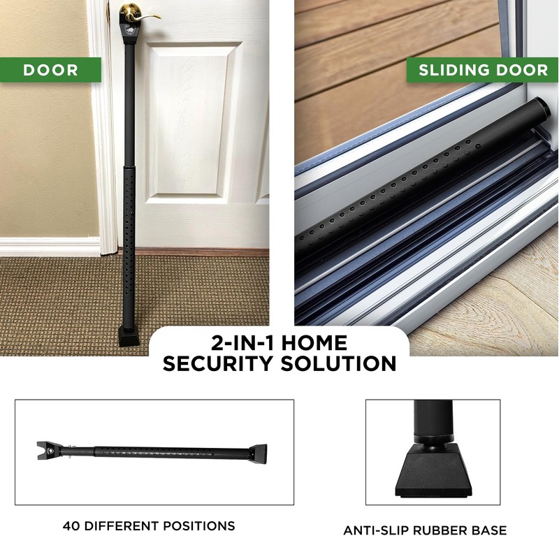 Sliding Door Security Bar, Door Jammer 2-in-1 Adjustable, Door Stoppers
