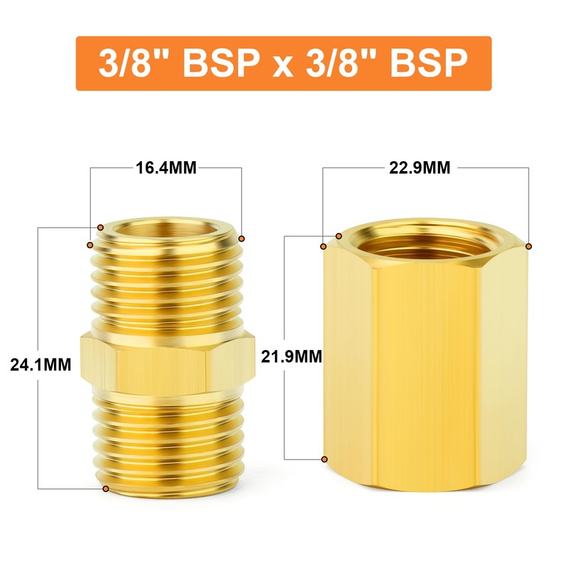 GASHER 12PCS Brass Pipe Fitting, 3/8" x 3/8" BSP Male