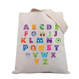 PLITI Monsters Movie Inspired Gift Monster Alphabet Tote Bag Mike Sully Boo Fans Gift Monsters Cartoon Character Fan Gift (Monster Alphabet TGU)