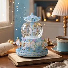 Music Box Carousel Snow Globe, Anniversary Christmas Birthday Gifts for Girls Mom Friend Daughter, Unicorn Music Boxes Carousel Horse with Lights Play You are My Sunshine