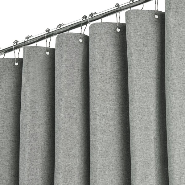 BTTN Grey Shower Curtain, Linen Textured Weighted Mould Proof Resistant