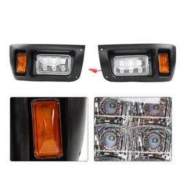 WFLNHB Deluxe Golf Cart Light Kit Replacement for DS Club Car 1993-Up, Full Headlight Taillight Kit with RGB Daytime Running Lamp Low High Beam Turn Signal Horn Brake Pad Hazard Blinker