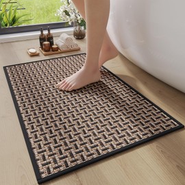 YDKGL Bath Mat Rug-Ultra Thin Non Slip Bath Mats for Bathroom Mat Quick Dry, Rubber Backing Washable Bathroom Rugs Fit Under Door, Absorbent Bath Rugs,Shower Outside,Sink Black 20"x32"