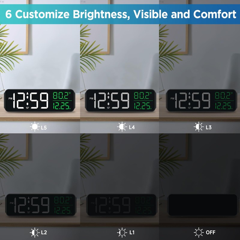 Peakeep 9" Digital Alarm Clock Large Display for Bedroom Living
