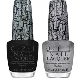 OPI Nail Lacquer Black Shatter E53 and Silver E62. Pack of 2 Bottles.