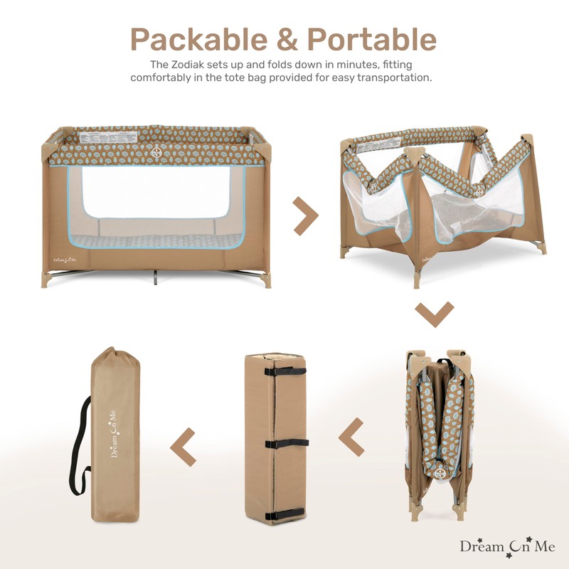 Dream On Me Zodiak Portable Playard in Coffee and Blue,