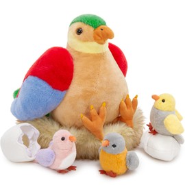 MorisMos 7Pcs Bird Stuffed Animals, Mommy Bird with Babies Eggs Nest, Colorful Birds Plush Toys Gifts for Toddlers, Kids, Boys, Girls, 12inch