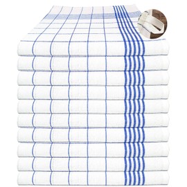 MTEXT Tea Towels, Kitchen Towels, 100% Cotton, Pack of 10, 50 x 70 cm, 60 g, Blue / White Checked (Blue)