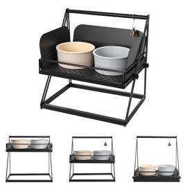 OneTigris Elevated Dog Bowls, Raised Dog Bowls for Medium Large Dogs, Adjustable Height, with Non-Slip Mat No-Spill Baffle, Height Adjustable from 2" to 11" Black (Without Bowl)