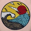 Great Wave Under Red Sun Patch Embroidered Applique Badge Iron