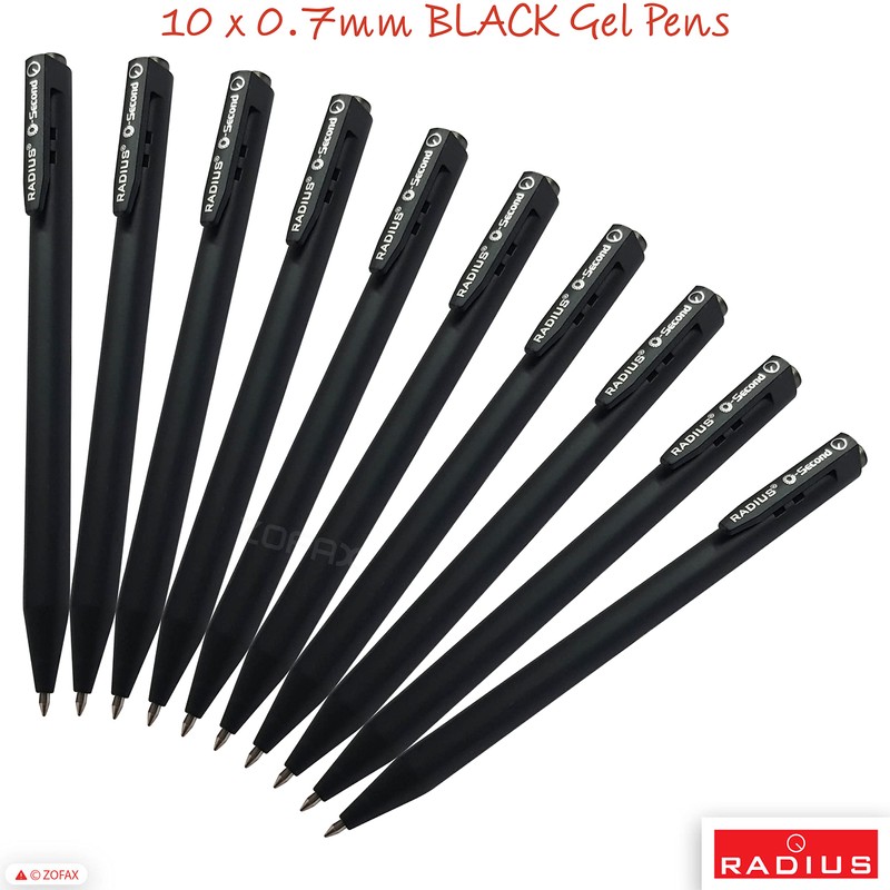RADIUS O-Second Gel Pens, BLACK, 0.7mm Fine Point, Pack of