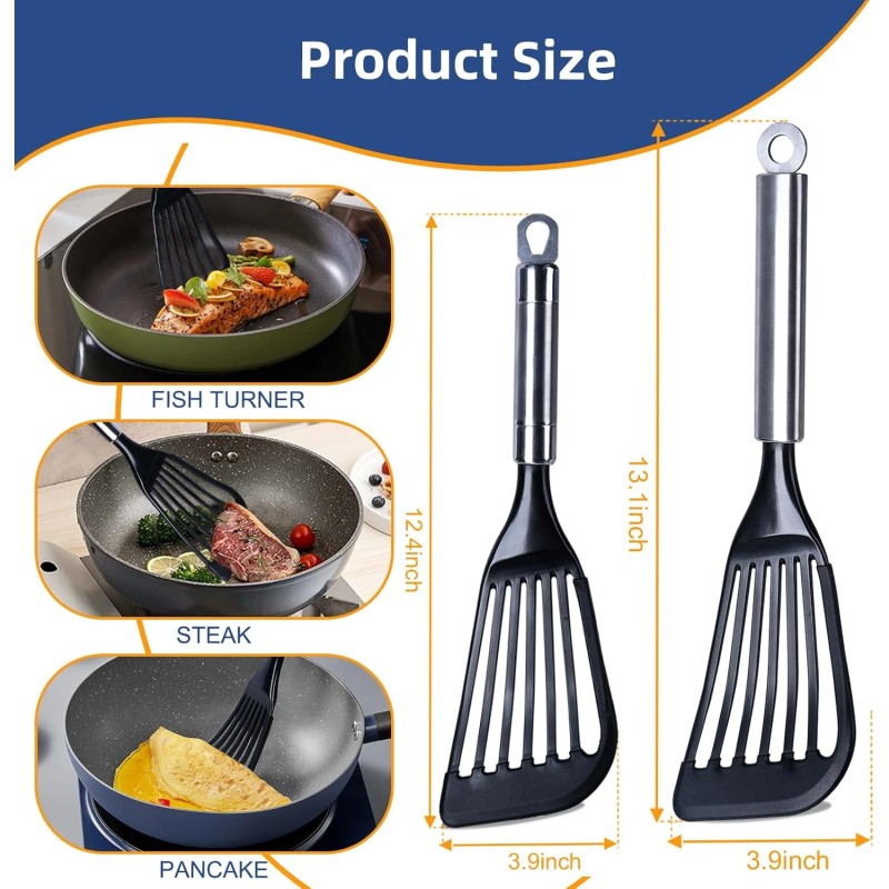 KSENDALO Fish Spatulas for Nonstick Cookware, Silicone Fish Spatula Turner