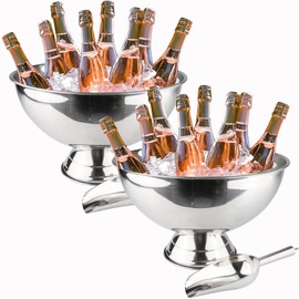 Mipau Large Champagne Bowl, 12L Ice Bucket with Scoop, Stainless Steel, Silver, Round, No Lid, Ice Bucket, BUCKET, ice-buckets, 16 inches, 12 liters