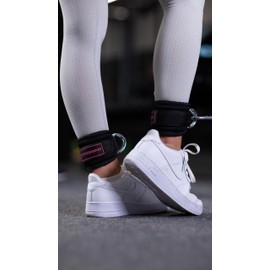 Fitgriff® Ankle Straps V3 for Cable Machine (2 Pieces) - Gym Workout Equipment - Leg Pulley Attachment, Kickback Straps (Black/Pink)