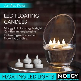 MODGY LED Floating Tealight Candles Flameless Battery Operated Flickering Light Candle, Water-Activated, White, Set of 32