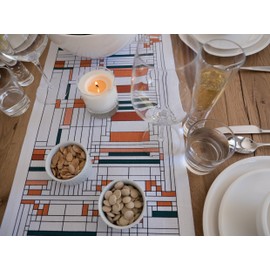 KAF Home Frank Lloyd Wright Printed Table Runner 14 x 72-inch 100-Percent Cotton (Oak Park)