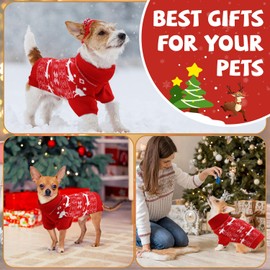 OTOB Christmas Dog Sweaters for Small Medium Dogs, Xmas Turtleneck Warm Pet Clothes Knitwear with Leash Hole, Pullover Classic Snowflake Reindeer Puppy Sweater Outfit for Holiday New Year, Red M