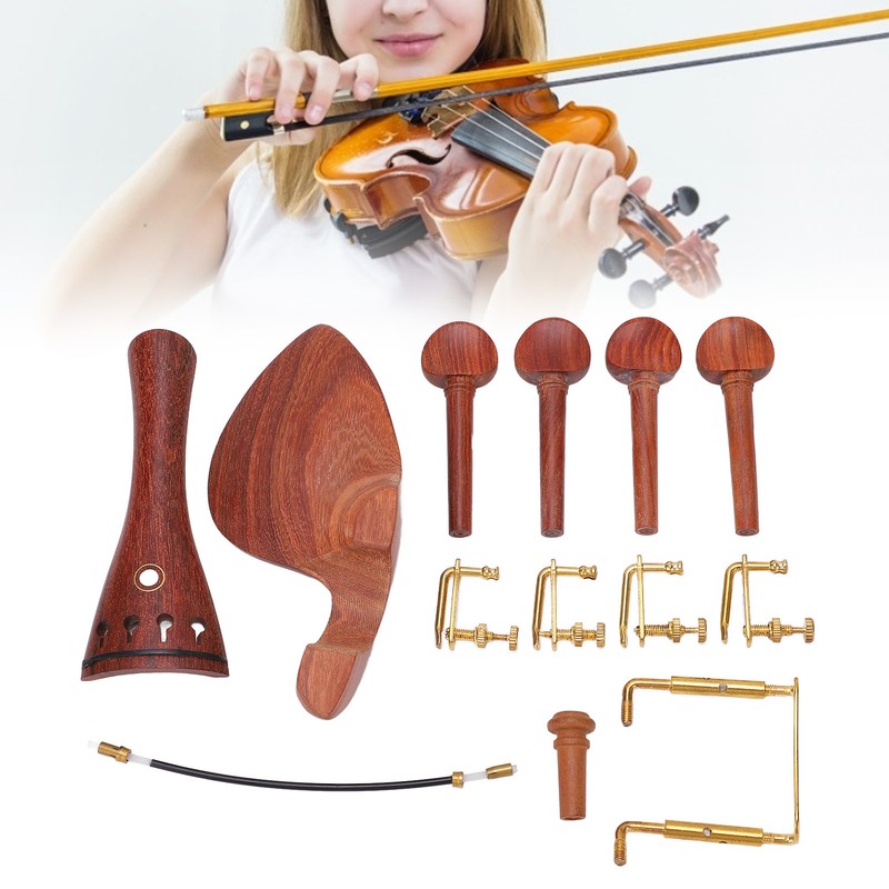 4/4 Wood Violin Parts Tailpiece Chinrest Tuning Pegs Metal Tail