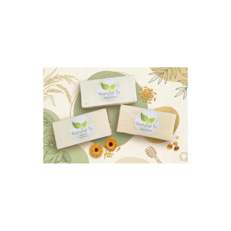 Pack de 3 Jabones Naturales Artesanales, Miel, Arroz y Caléndula,