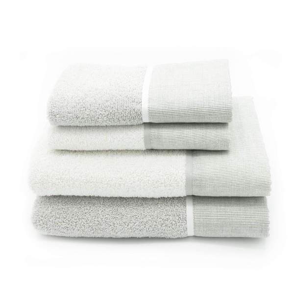 Creole Riga Cotton Bath Towels, White/Grey, 2 + 2, Set