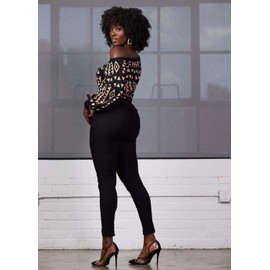 D'IYANU | Hiba African Pattern Ankara Women's Sweater | Traditional Culture with Long Sleeves | Tan Black Tribal | XS