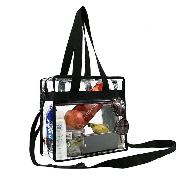 BeeGreen Stadium Clear Bags w Front Pocket and Adjustable Shoulder Carry Handles, Stadium Security Clear Purse & Gym Transparent Zippered Tote Bag