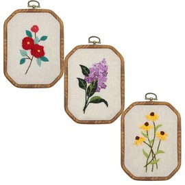 AURAFUL 4 Pack Embroidery Starter Kit for Beginners Adults, Stamped Cross Stitch Kits with Embroidery Hoop and Instructions, Hand Embroidery Kit(B-Hydrangea, Rose, Daisy)
