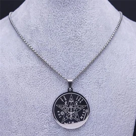 Collar Medalla Tetragramaton Pentagrama Dije Pentáculo Colgante Protección Amuleto Energía Luz y sabiduria Acero Inoxidable