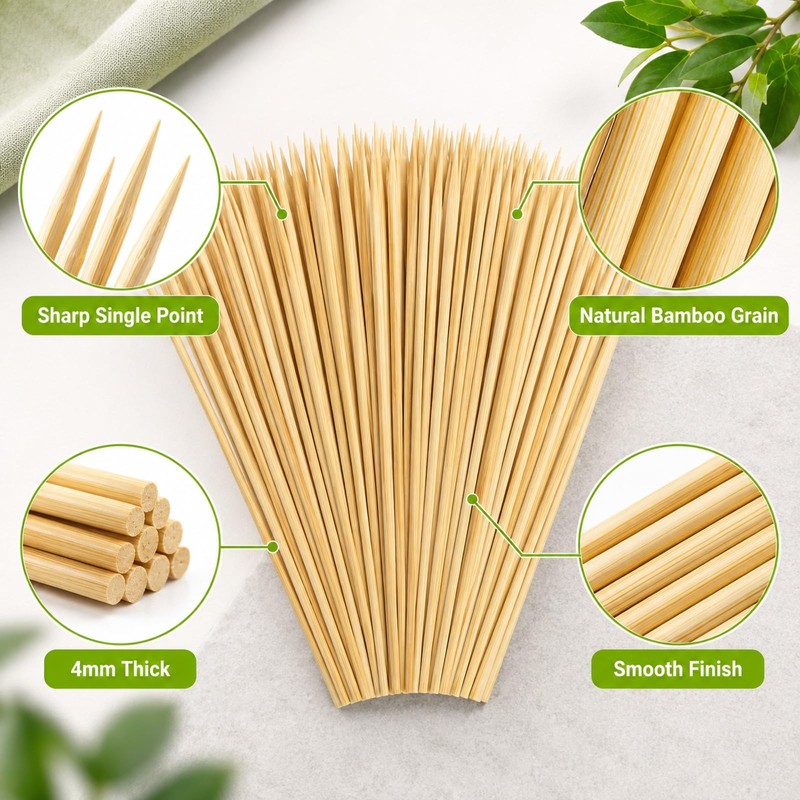 Acrux7 1200PCS 12 Inch Bamboo Skewer Sticks for Grilling 4mm