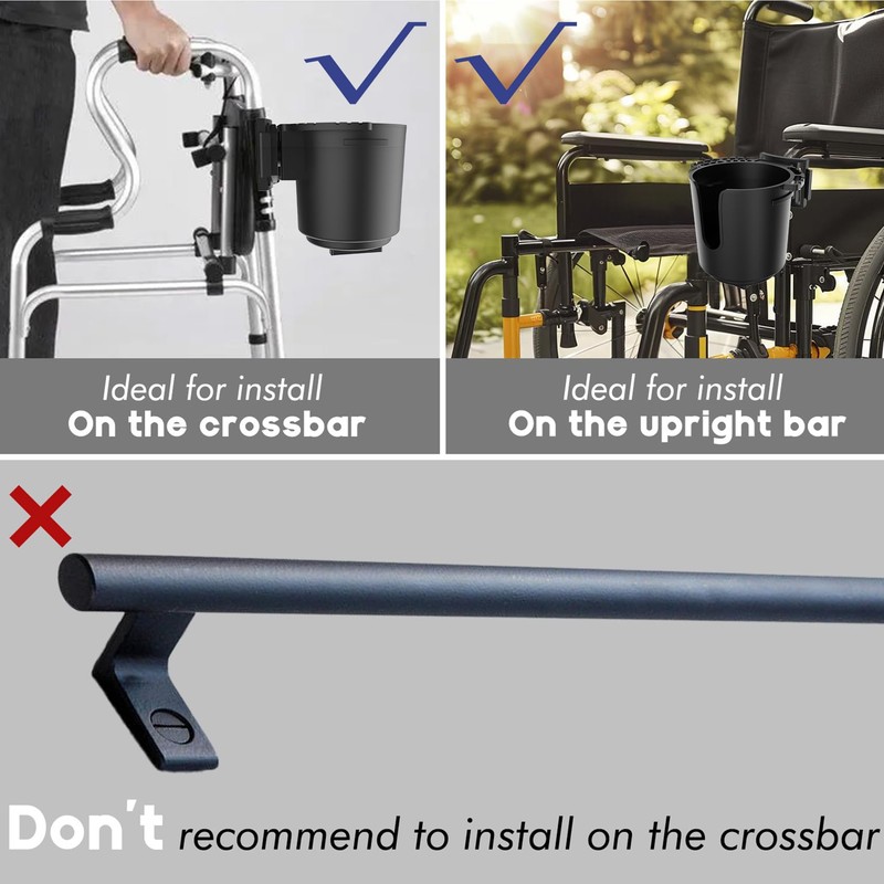 Walkers Cup Holder Compatible with Drive Medical Nitro Rollator, Clamp