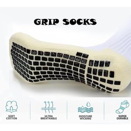 Non-Slip Athletic Socks with Grippers, White, Kids Soccer Training Socks, White, 4-8