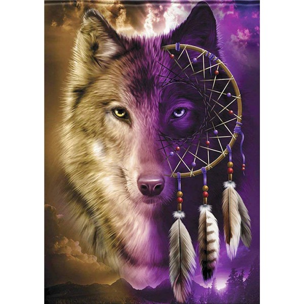 Abillyn Embroidery Cross Stitch Kits Wolf and Dream Catcher Stamped
