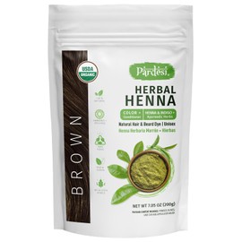 Pardesi USDA Certified Organic Henna Hair Color – Brown – 200g (7.05 oz) | Natural Hair & Beard Dye for Men & Women | PPD & Ammonia Free | Includes Gloves, Cap & Applicator | Made in India