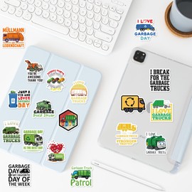 50 PCS Stickers for Garbage Truck Water Bottle|Vinyl Waterproof Sticker Laptop Skateboard Phone Car Decals for Teens Adults Party Favors Supplies Decor (Garbage Truck Decals)