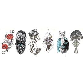 Mermaid Tattoo Roses Tattoo Tree Tattoo Wolf Girl Tattoo Fake Tattoos 6 Sheets Set XQB6