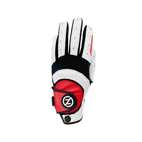 Zero Friction Men's Xtreme Cabretta Golf Glove, Universal Fit One Size, White/Red, LH