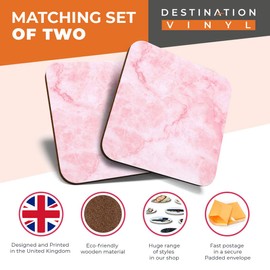 Great Coasters (Set of 2) Square/Glossy Quality Coasters/Tabletop Protection for Any Table Type - Pink Marble Effect Stone Agate Art #24017