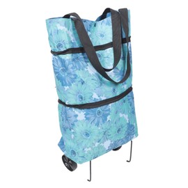Ciieeo Folding Wheeled Shopping Bag Tote Bags Go Cart Foldable Shopping Cart with Wheels Bags with Wheels Rolling Shopping Bag Grocery Bag with Wheels Wheeled Tote Plastic Handle Trolley