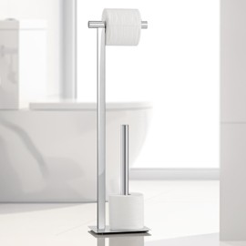 Torre & Tagus 29" Chrome Free Standing Toilet Paper Holder Stand with Storage for 3 Extra Rolls, Polished Chrome Toilet Paper Holder Free Standing Pedestal with Heavy Base, Corrosion Resistant Steel