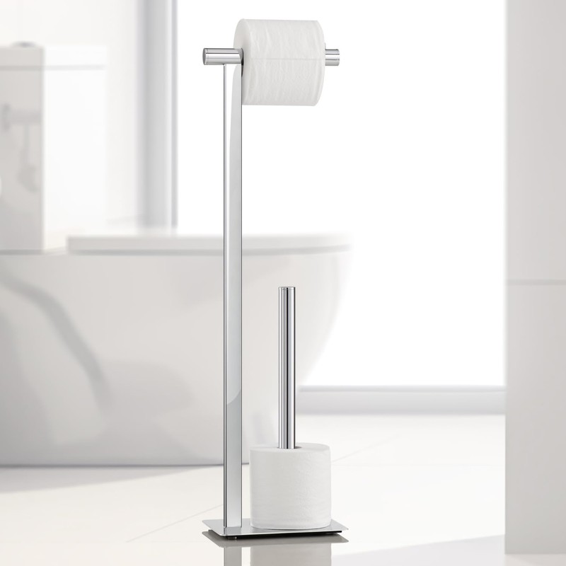 Torre & Tagus 29" Chrome Free Standing Toilet Paper Holder